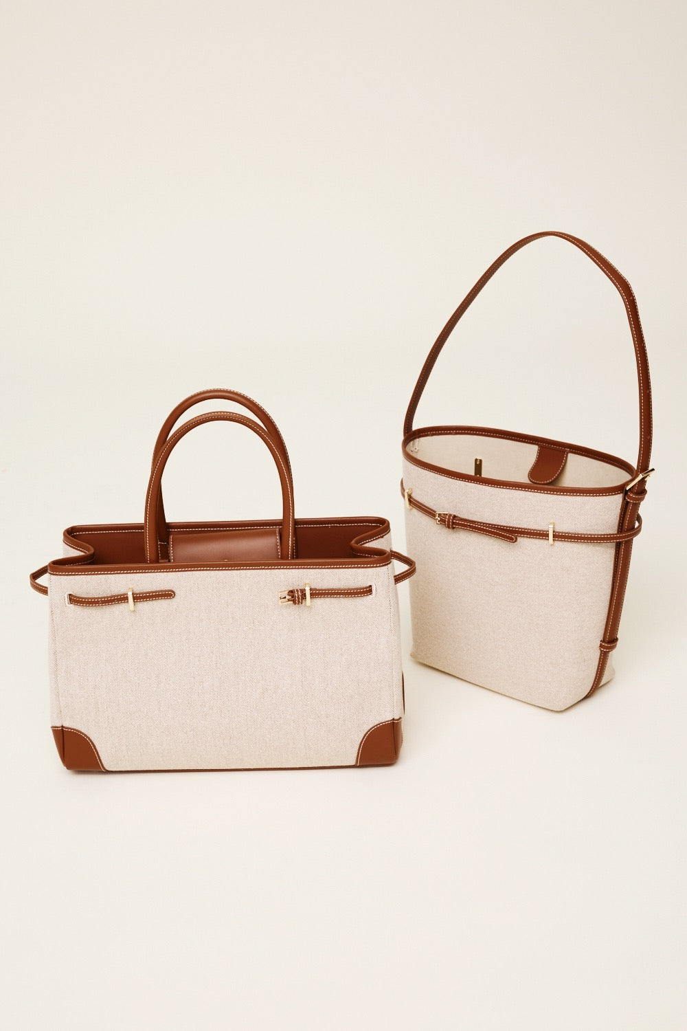 Small Caramel Canvas Belted Tote Bag