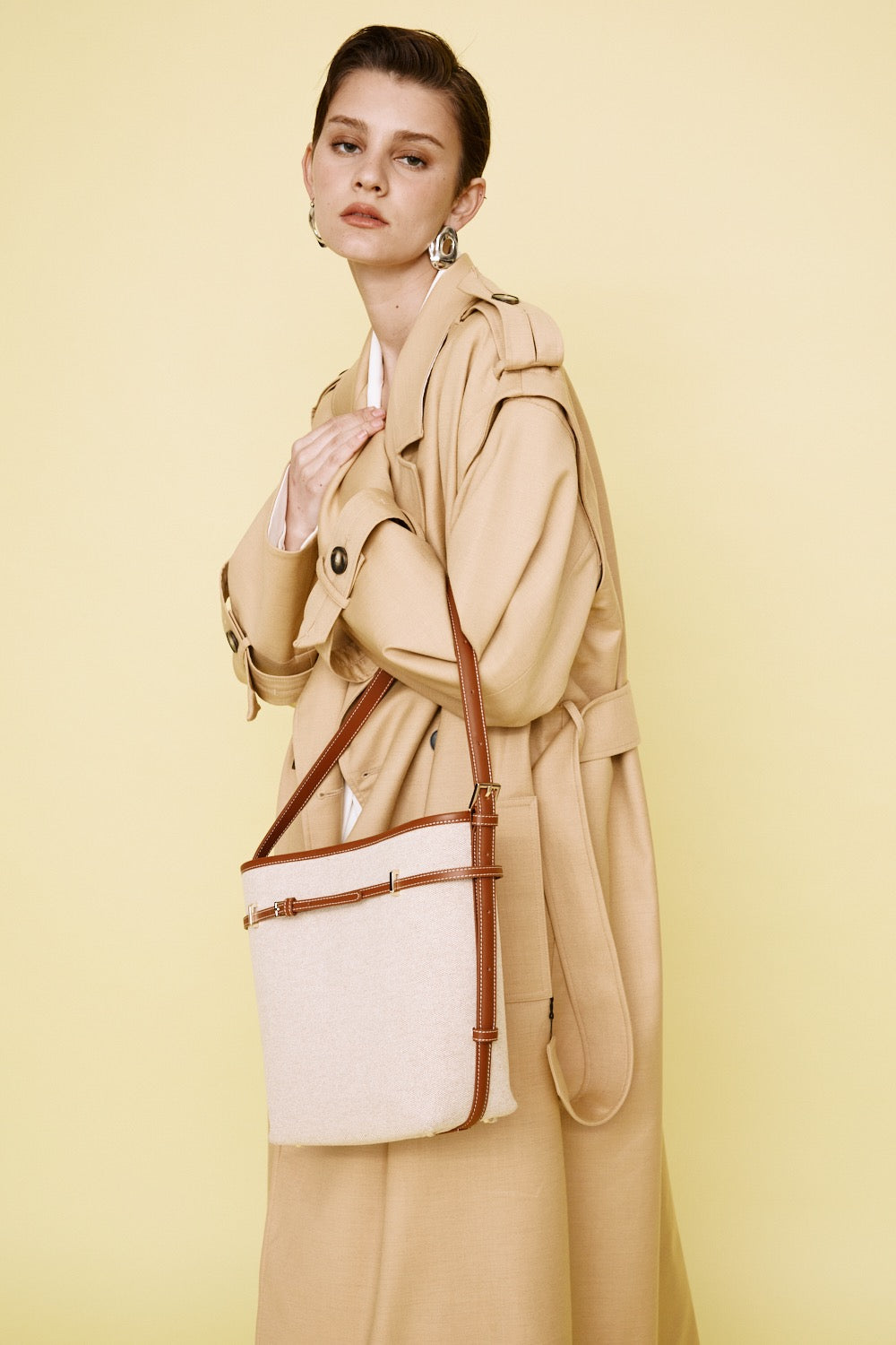 Small Caramel Canvas Belted Tote Bag