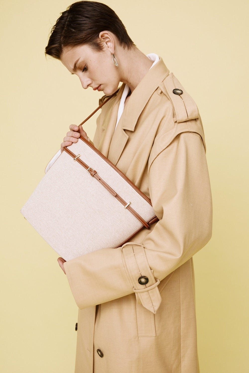 Small Caramel Canvas Belted Tote Bag