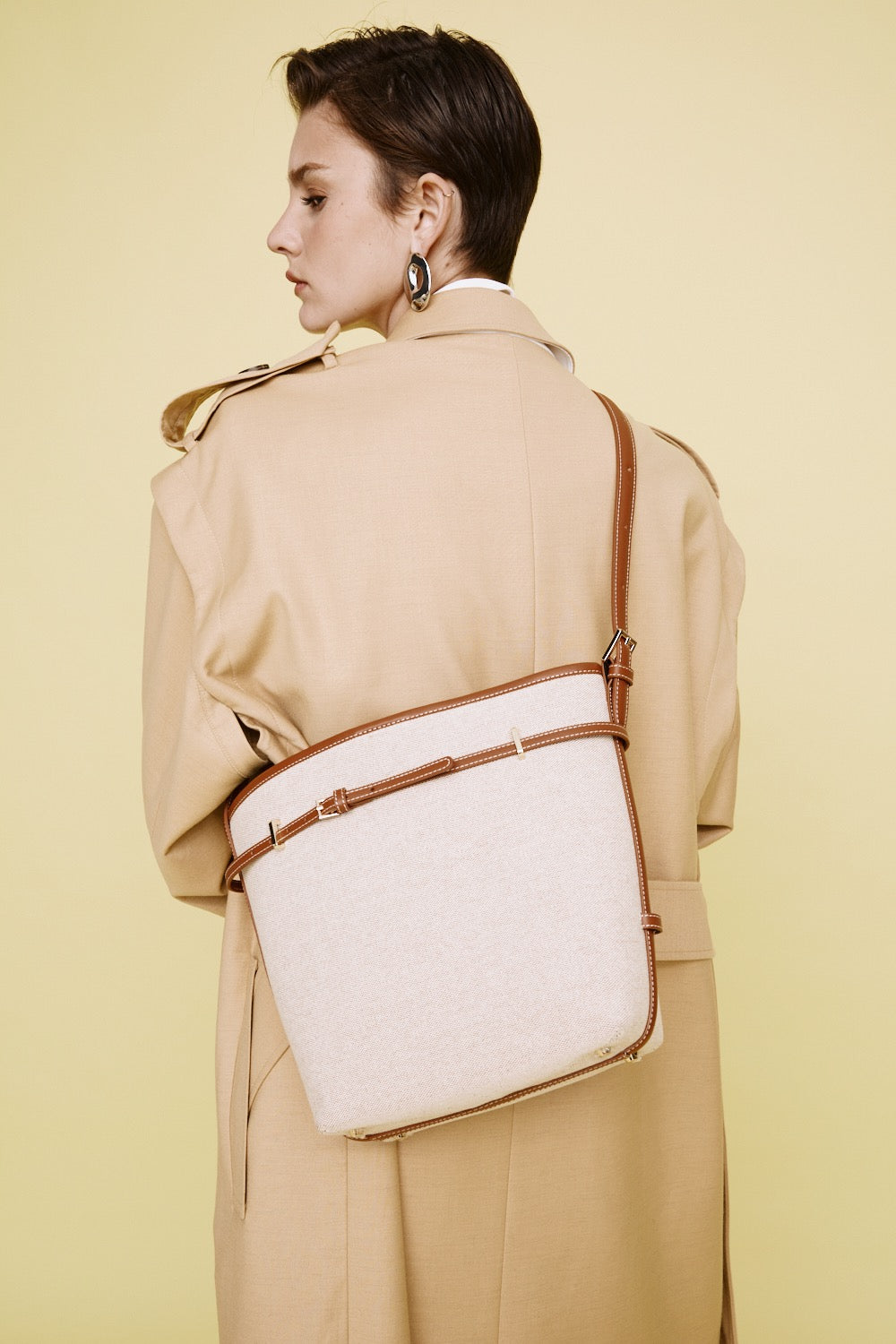 Small Caramel Canvas Belted Tote Bag