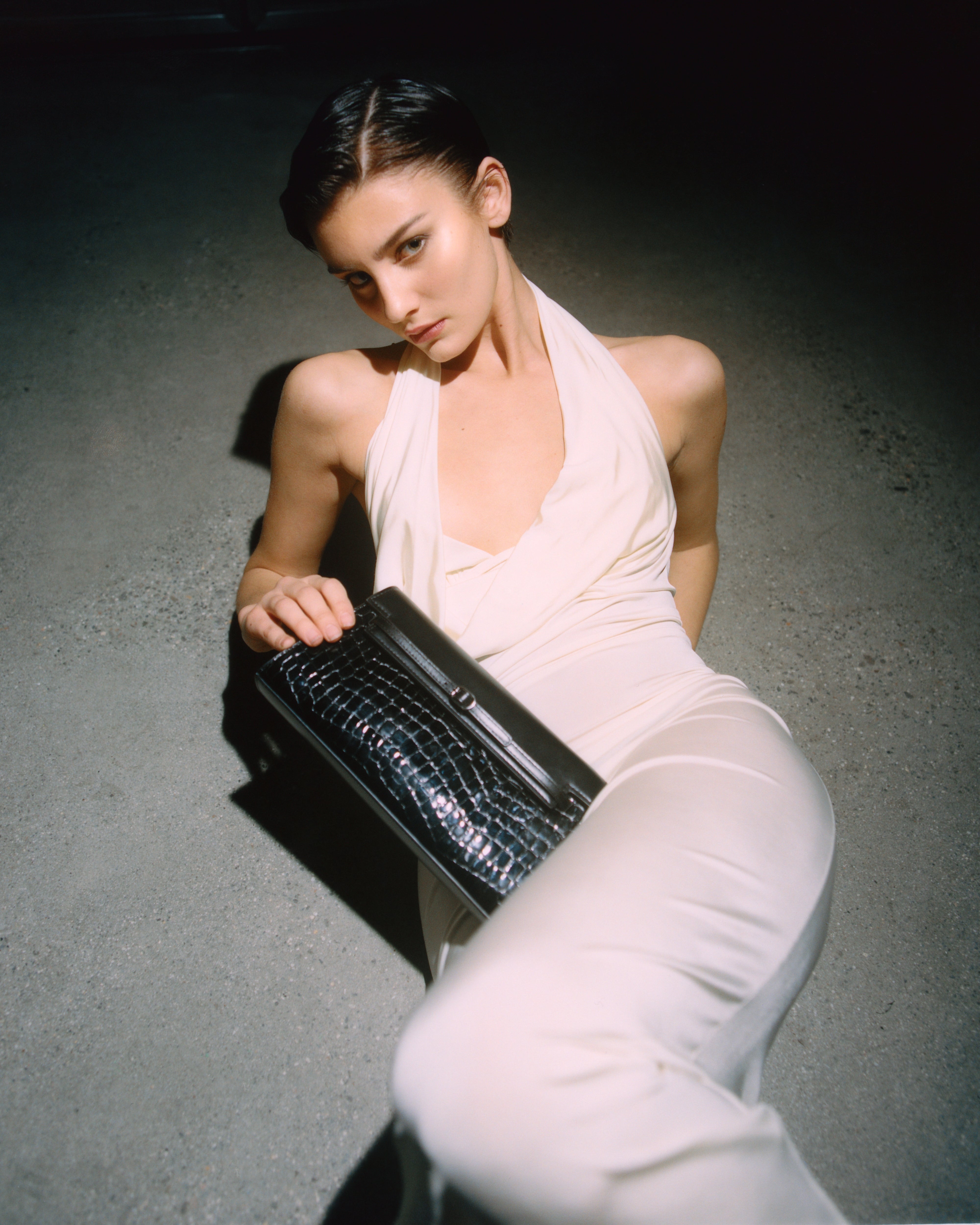 Black Croc Shoulder Bag