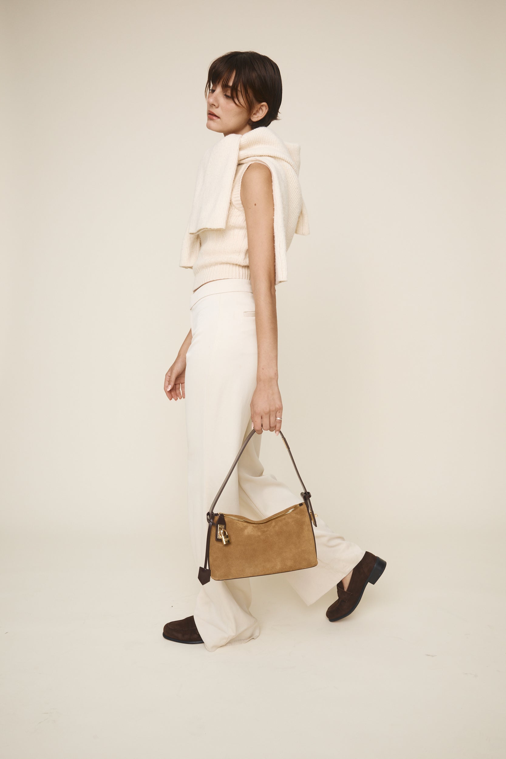 Gold Suede Hobo Bag
