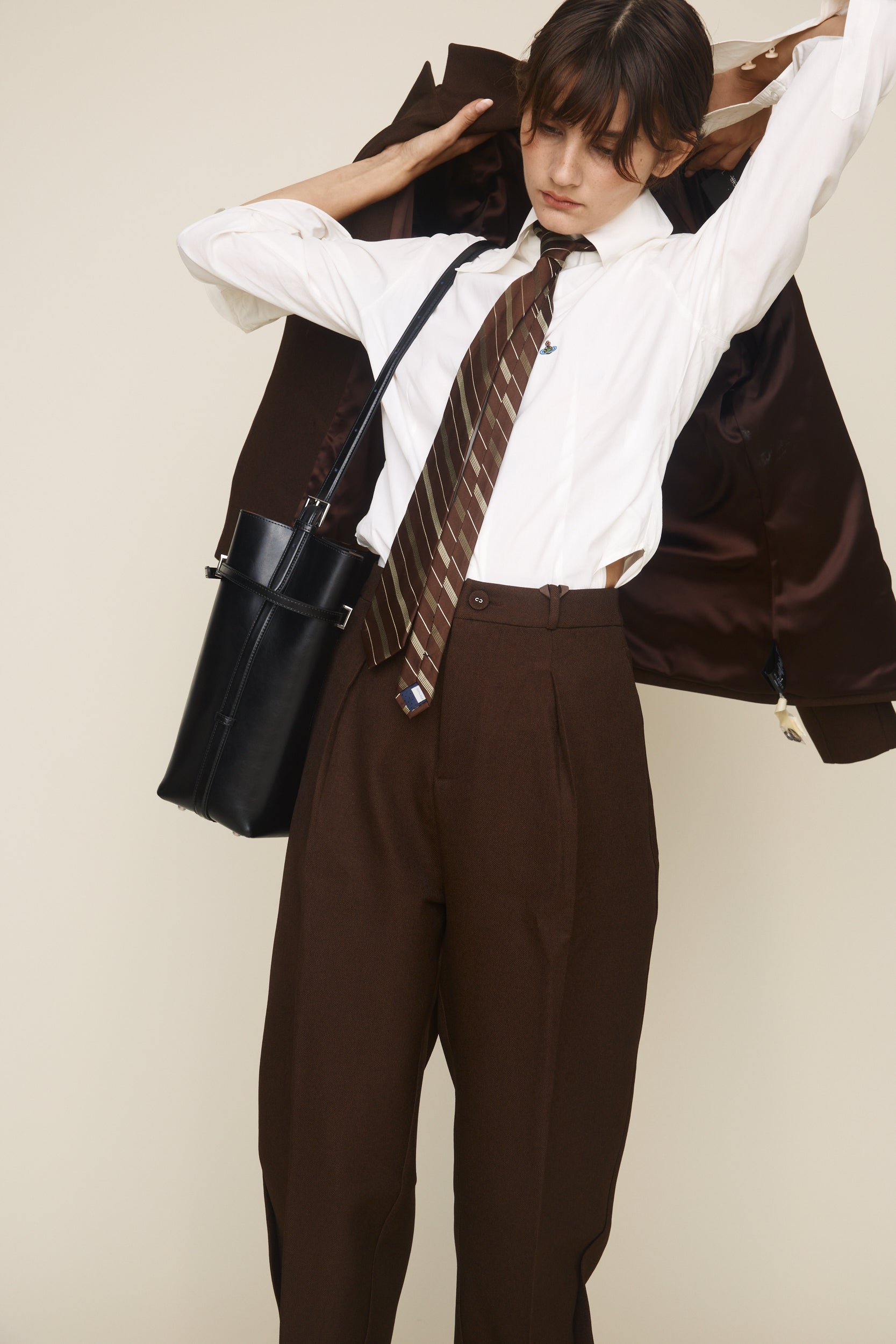 Black Belted Leather Tote Bag