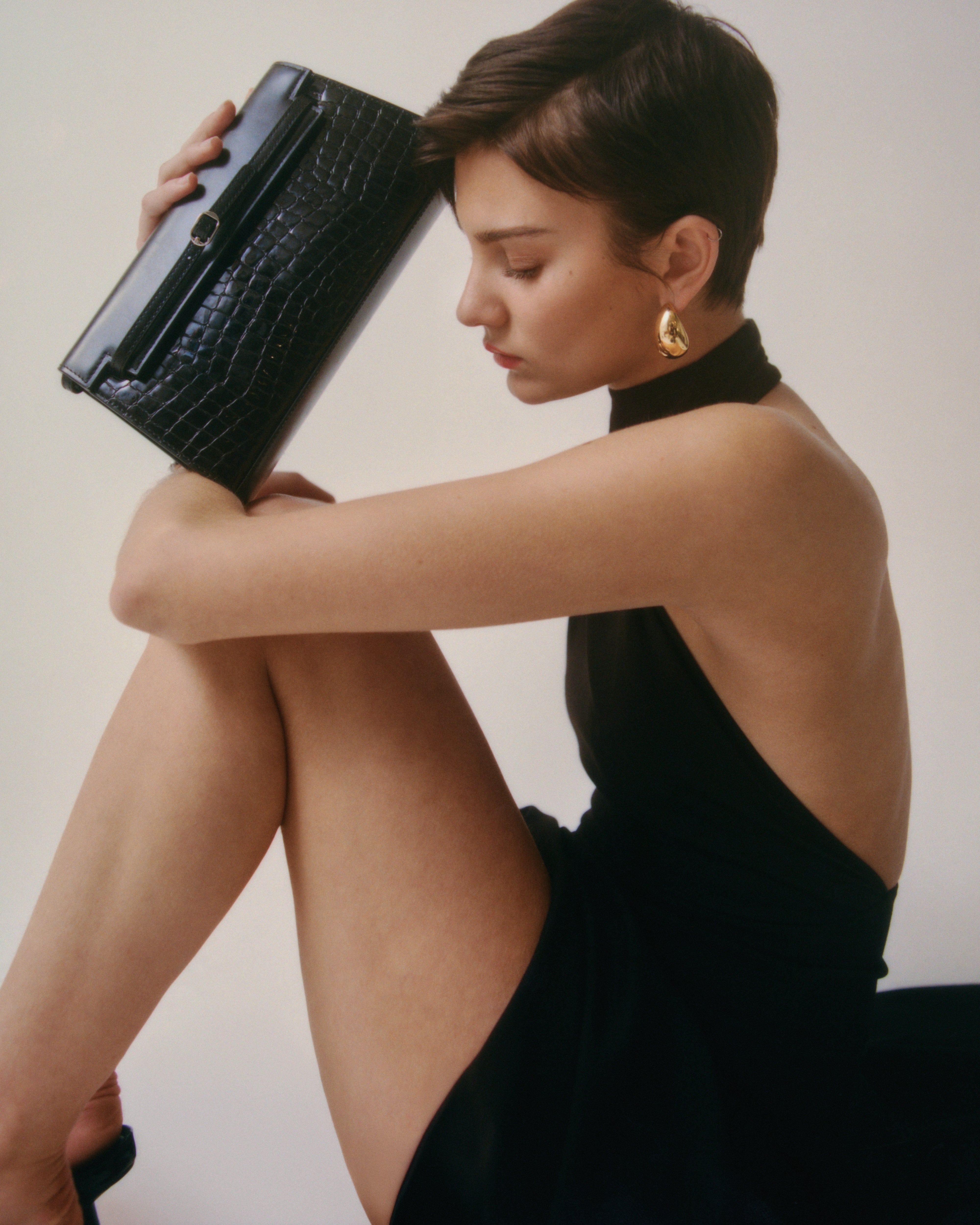 Black Croc Shoulder Bag