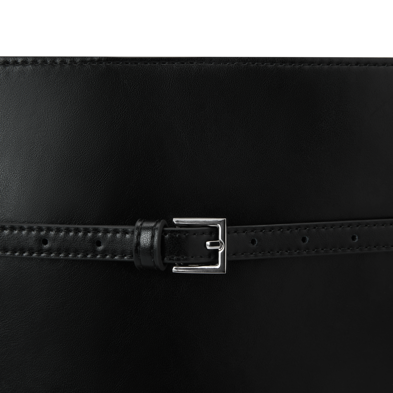 Black Belted Leather Tote Bag