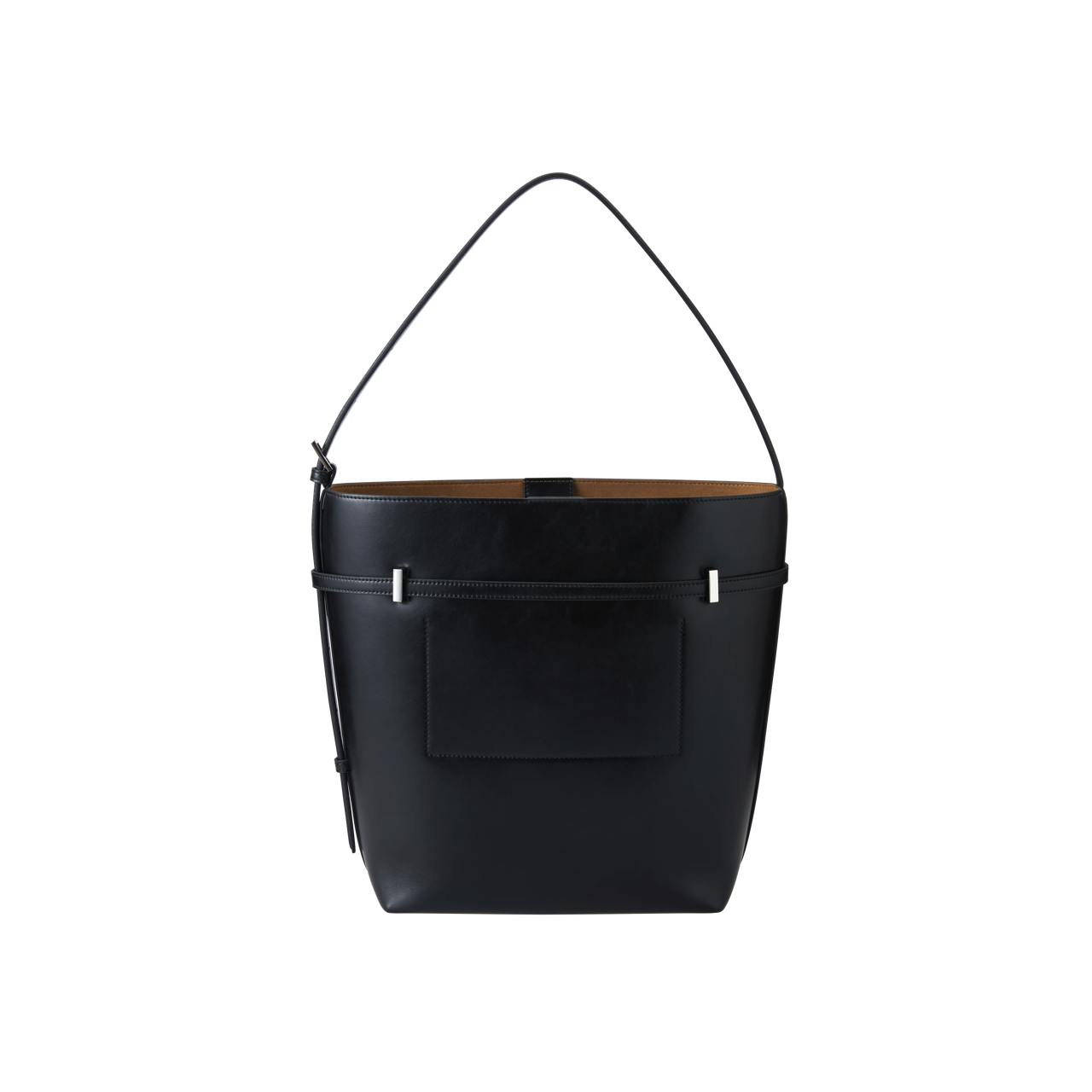 Black Belted Leather Tote Bag