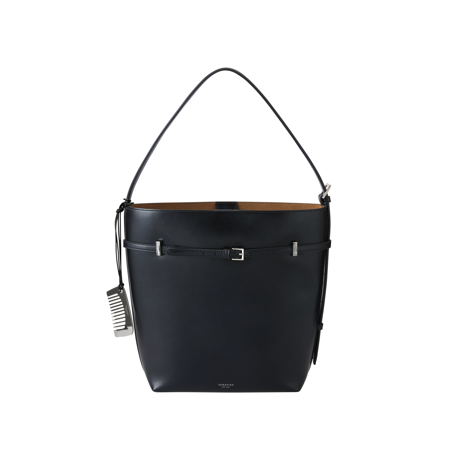 Black Belted Leather Tote Bag