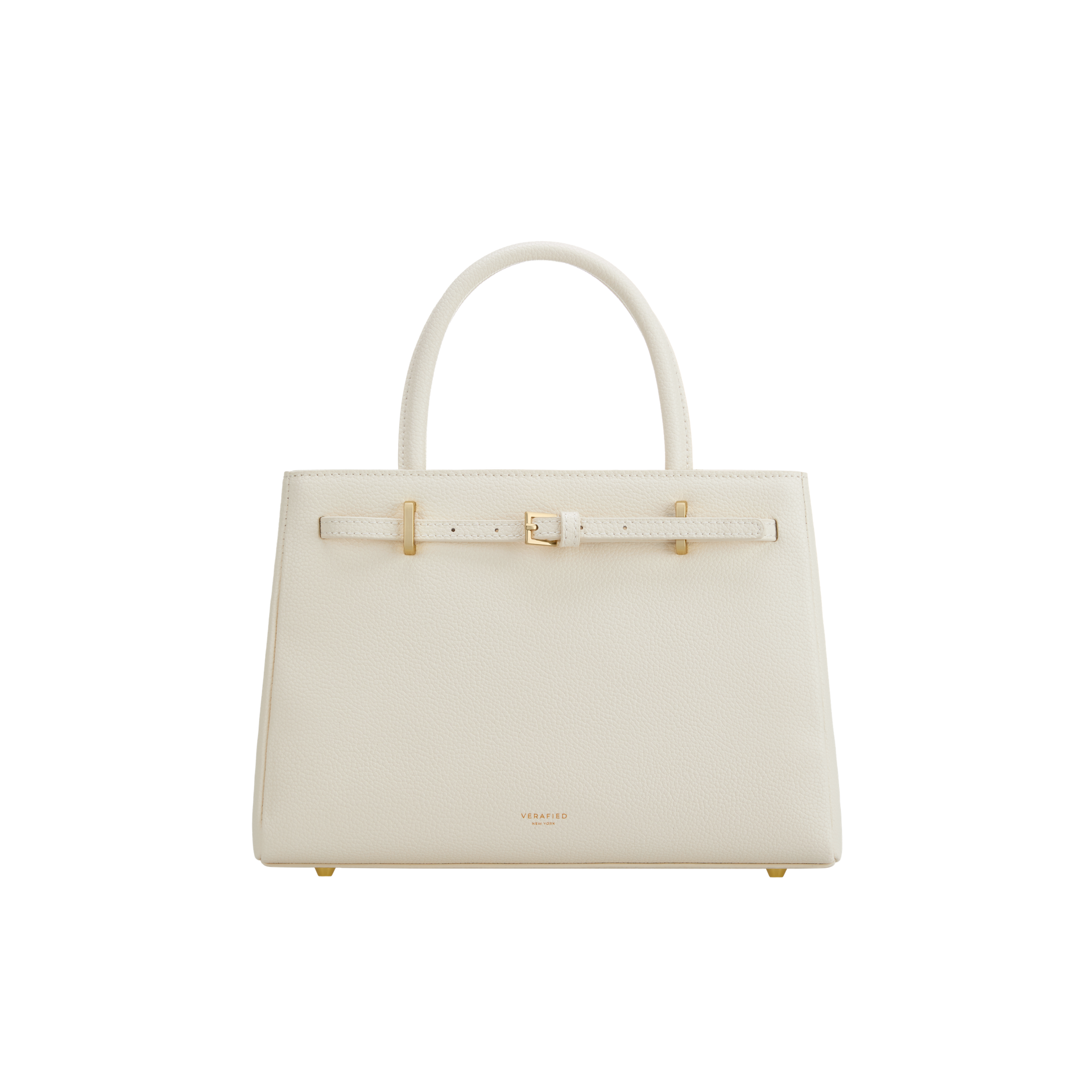 Ivory Leather Book Tote Handbag - Verafied New York
