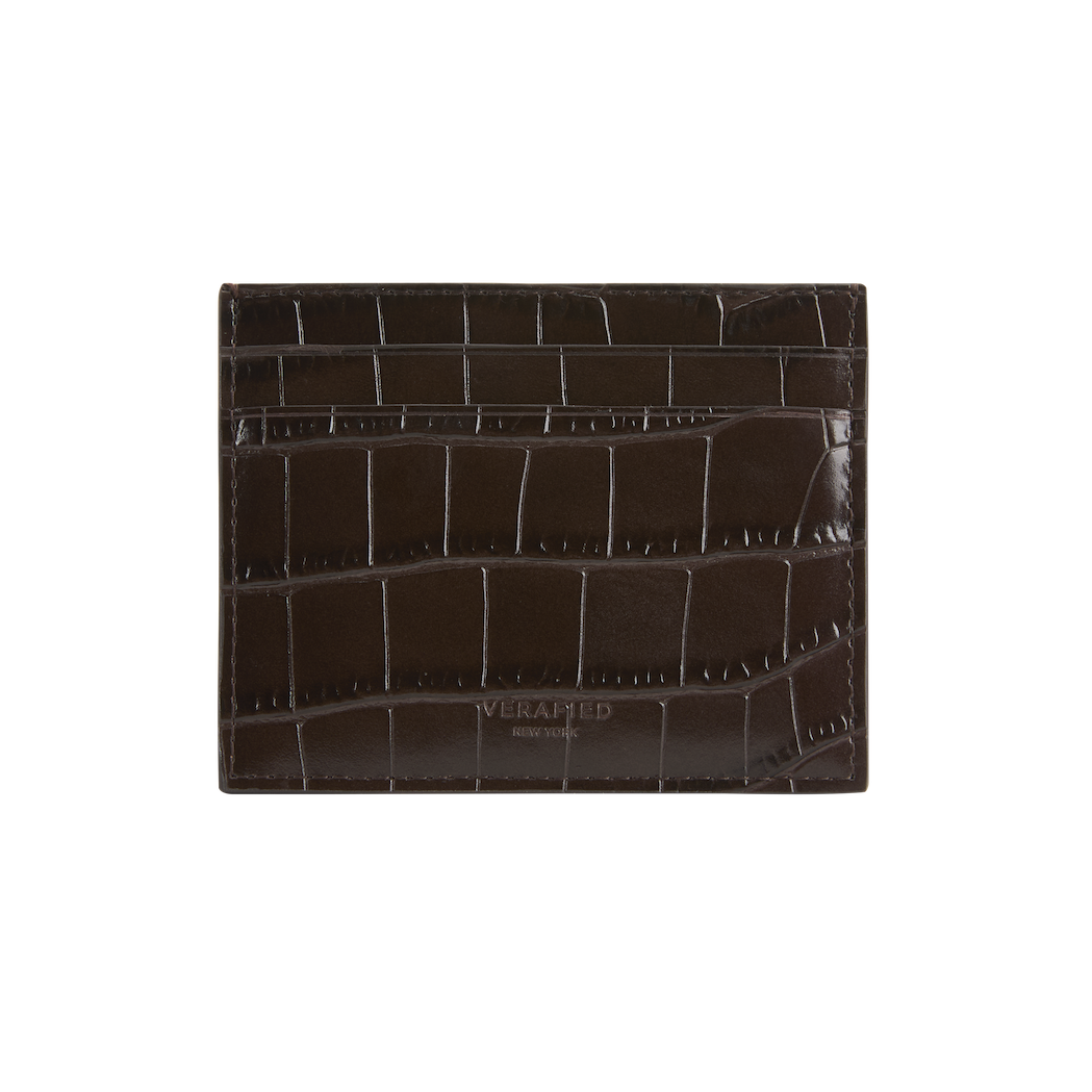 Mocha Croc Embossed Cardholder - Verafied New York