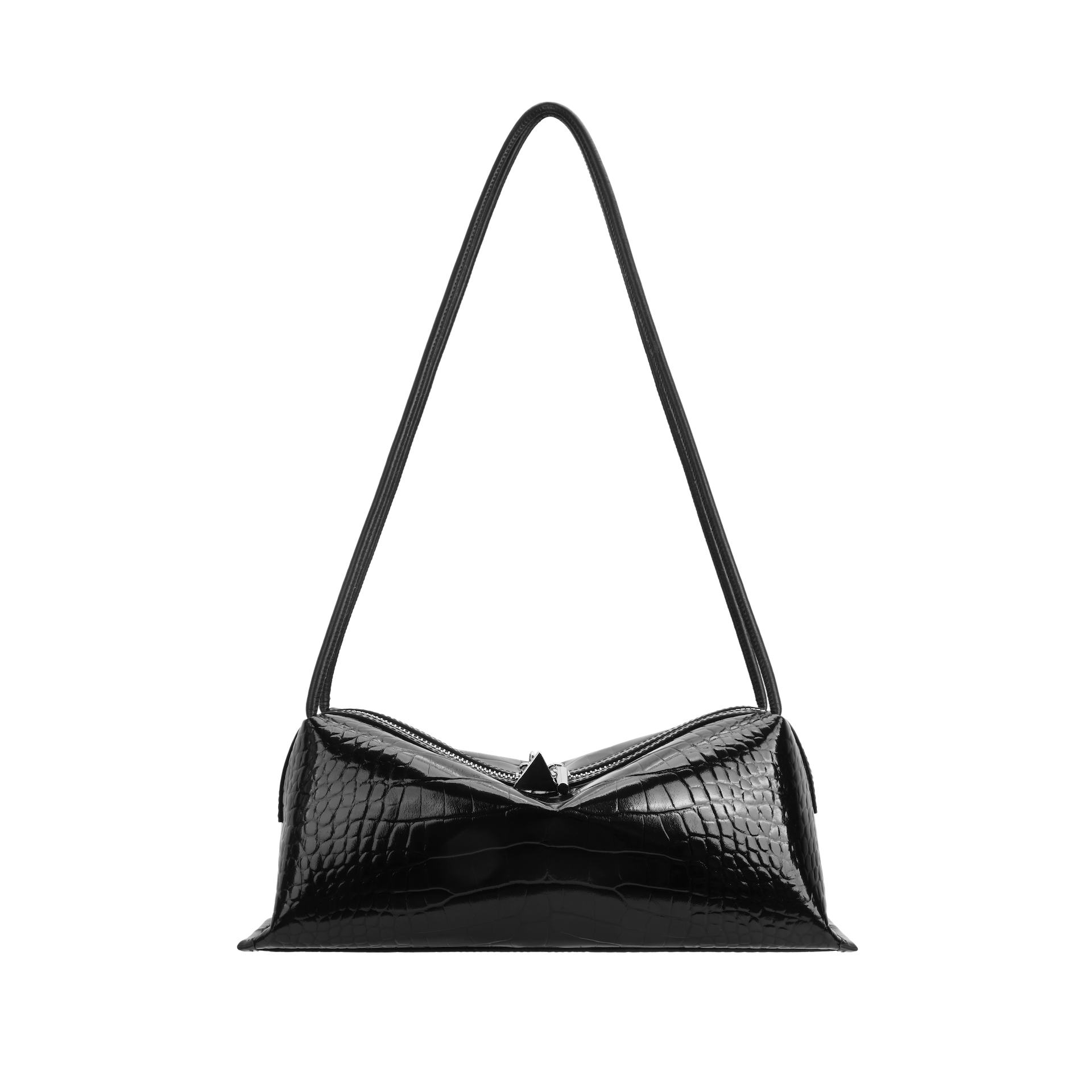 Black Croc Café Midi Shoulder Handbag - Verafied New York