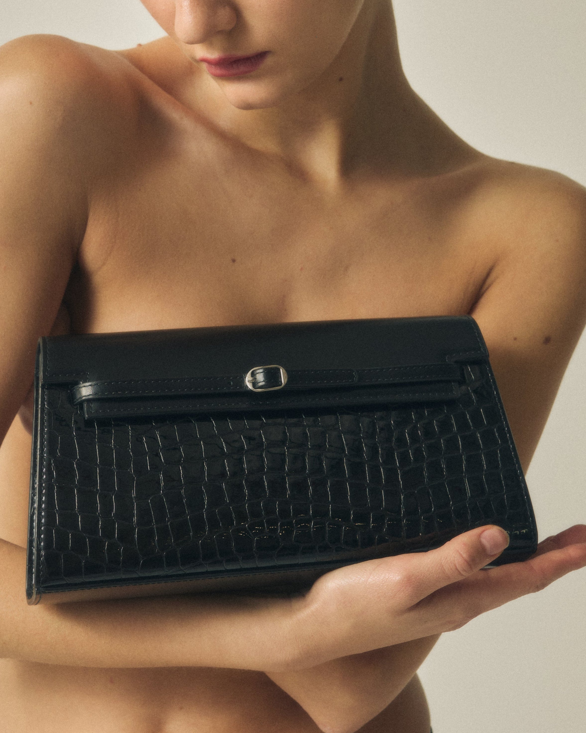 Black Croc Shoulder Bag