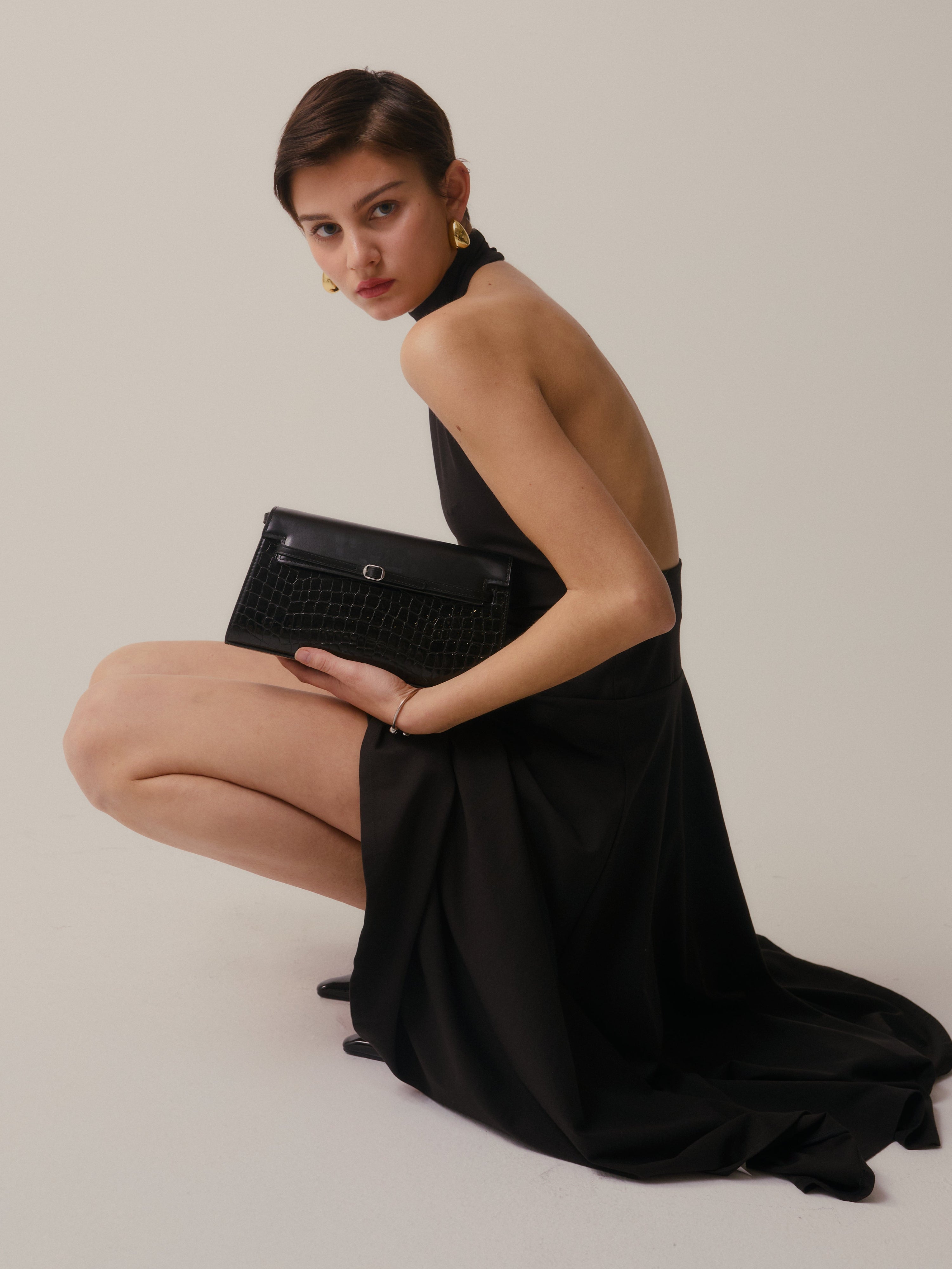 Black Croc Shoulder Bag