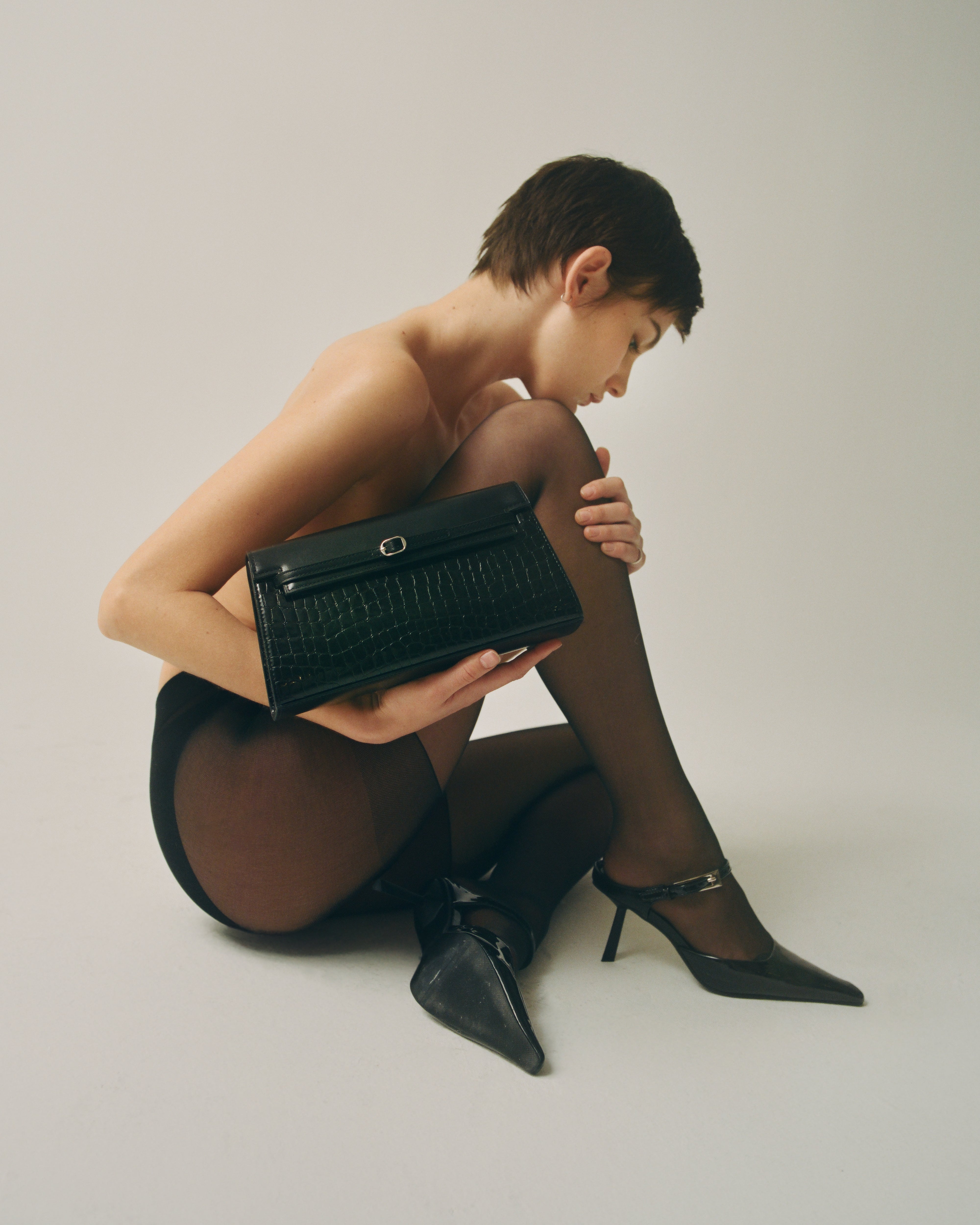 Black Croc Shoulder Bag