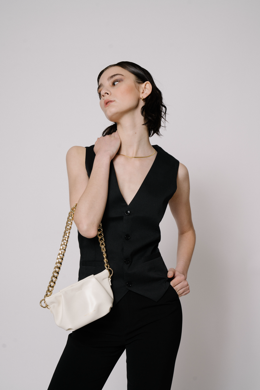 Cream Croissant Shoulder Handbag