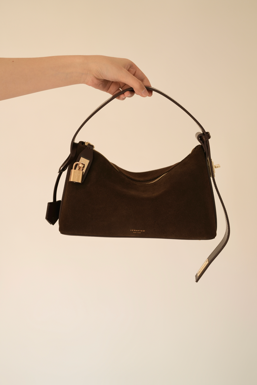 Gold Espresso Suede Hobo Bag (Pre-Order Only)