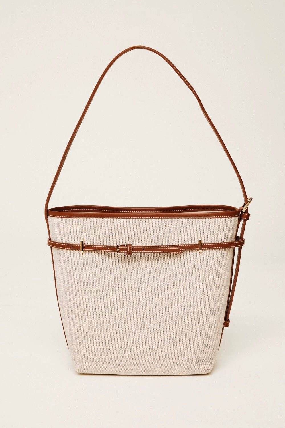 Small Caramel Canvas Belted Tote Bag