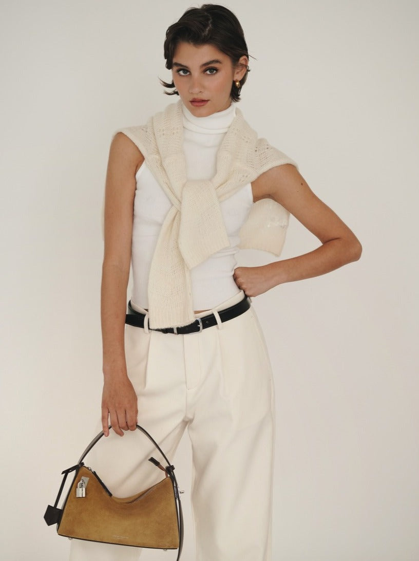 Silver Suede Hobo Bag
