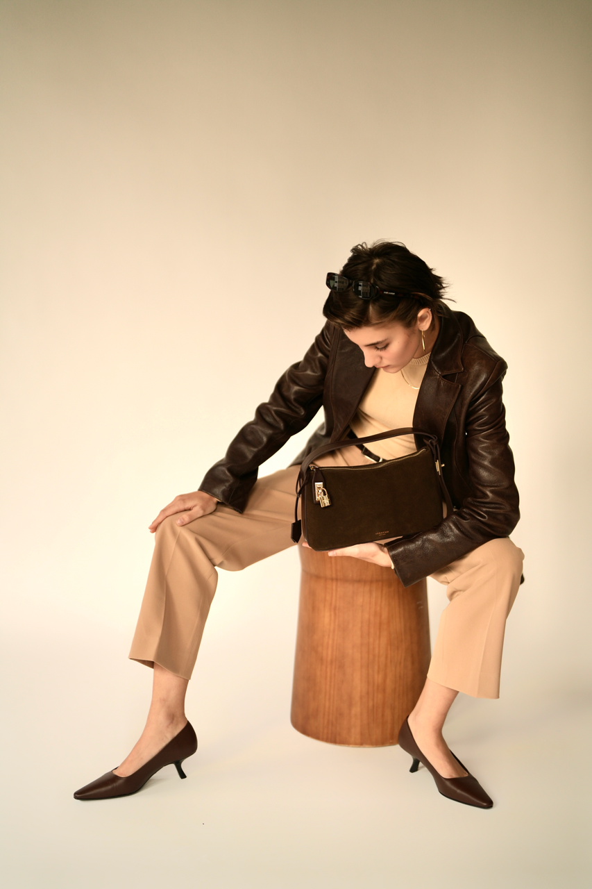 Gold Espresso Suede Hobo Bag (Pre-Order Only)