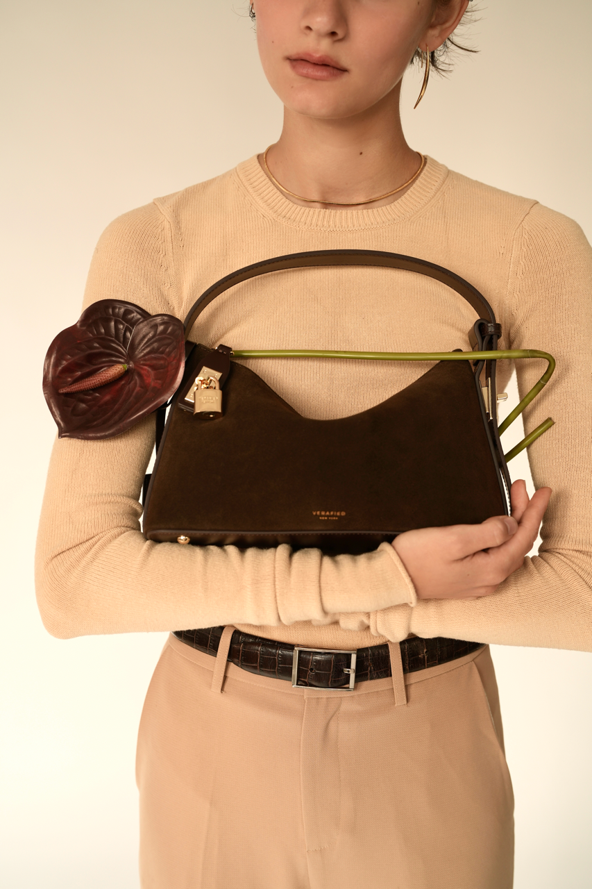 Gold Espresso Suede Hobo Bag (Pre-Order Only)