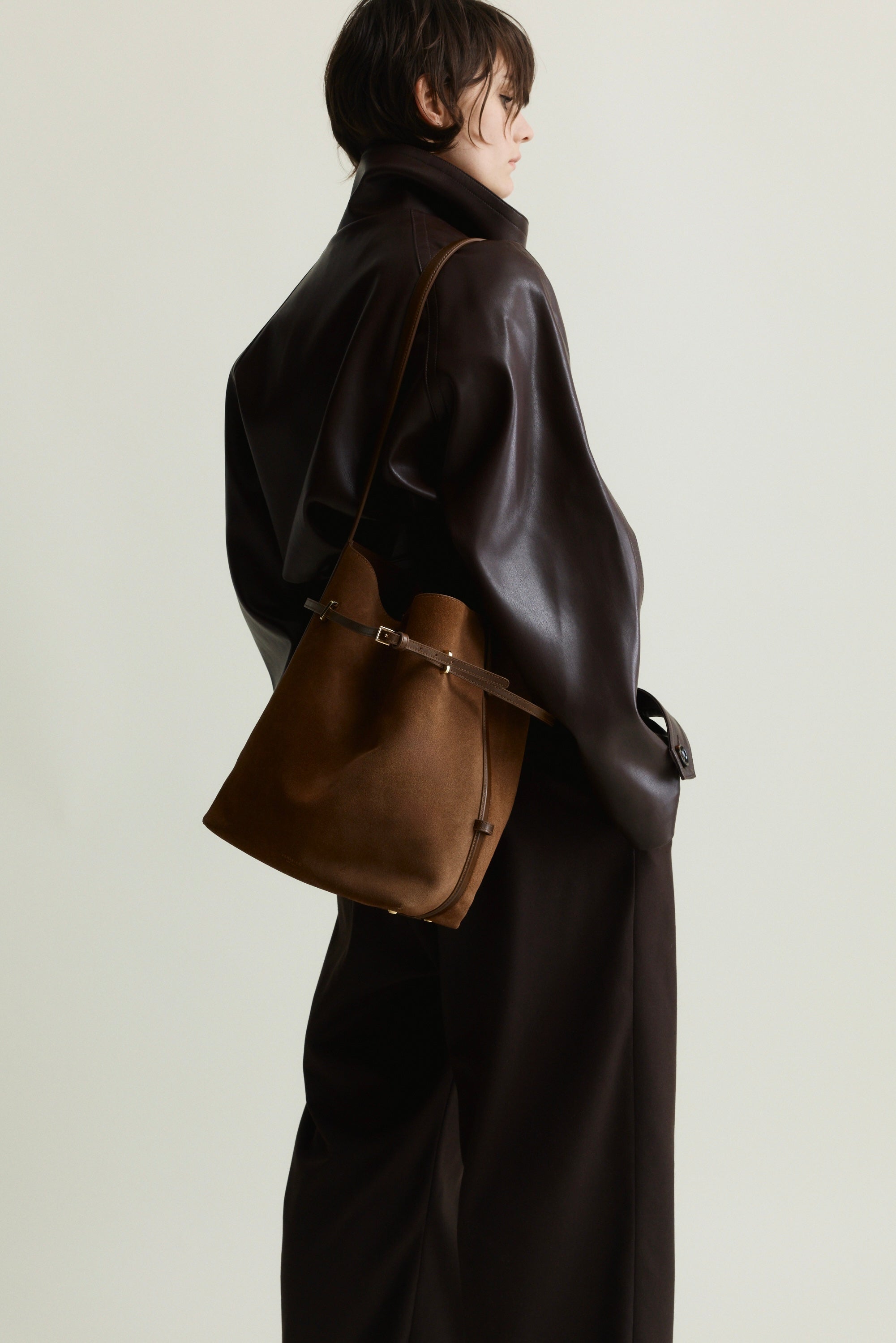 Toffee Suede Belted Tote Bag