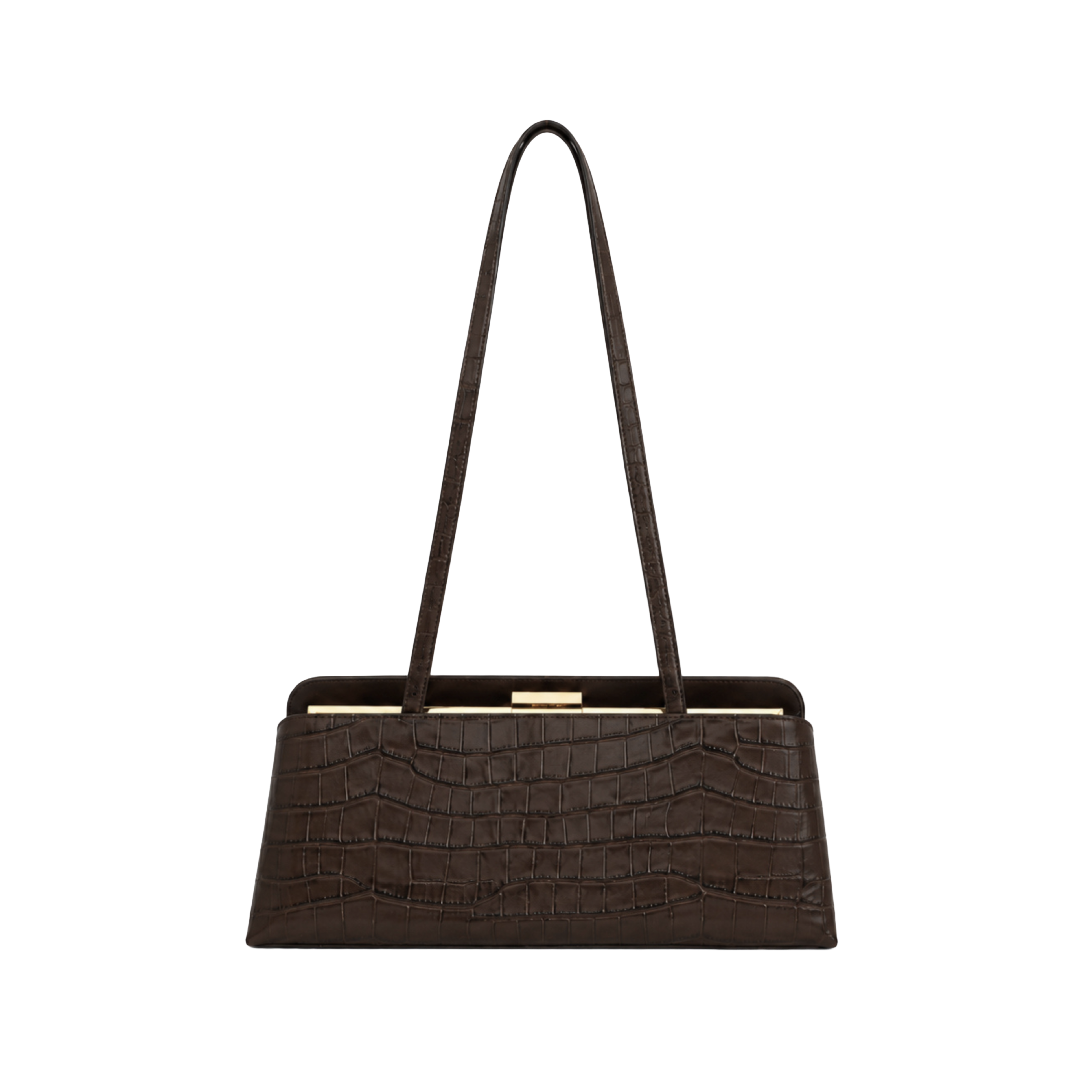 Mocha Croc Éclair Clutch Shoulder Handbag - Verafied New York