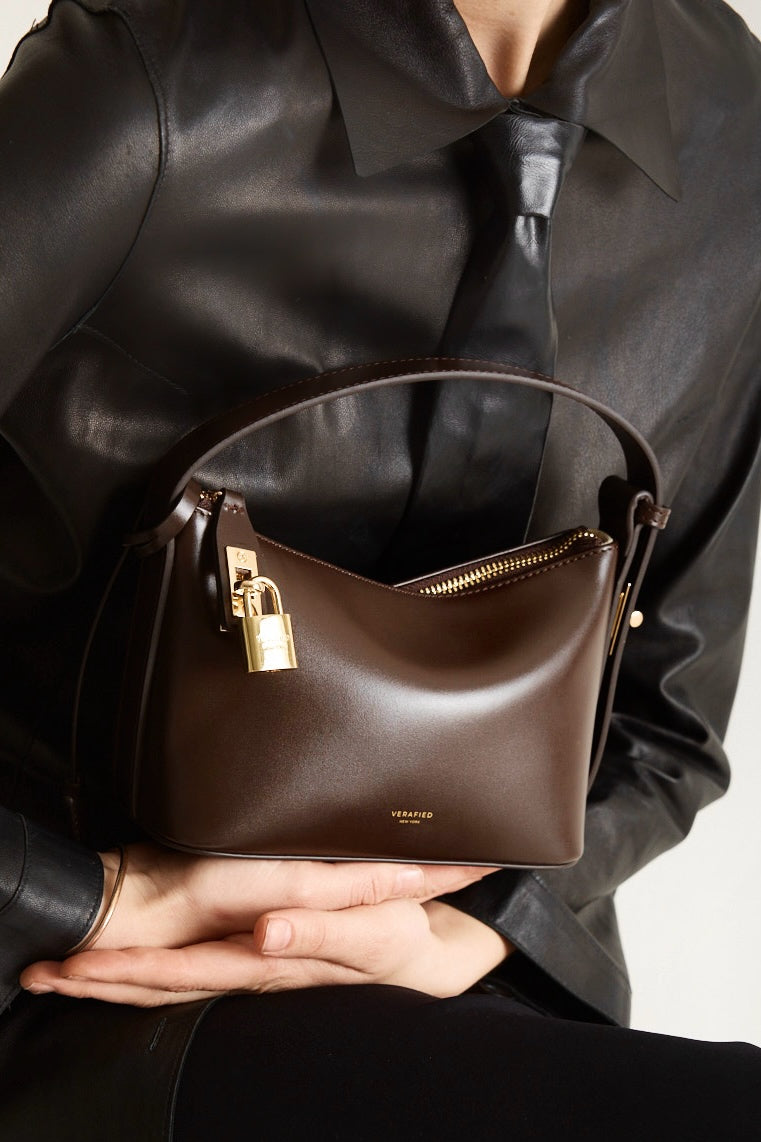 Verafied Mini Gold Hobo Bag In Chocolate