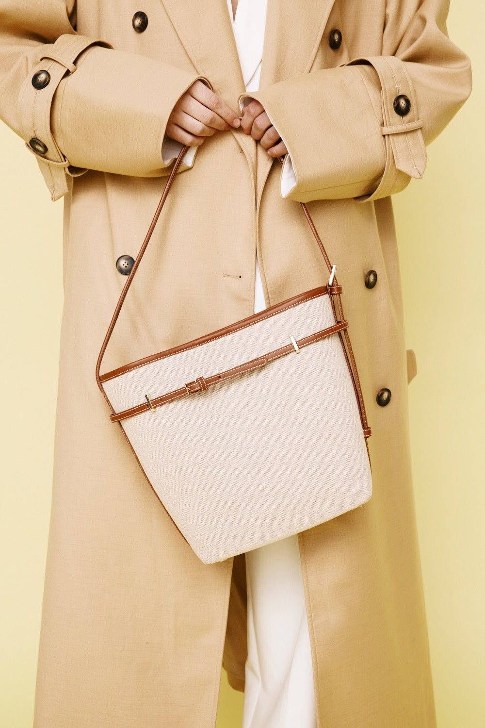 Small Caramel Canvas Belted Tote Bag