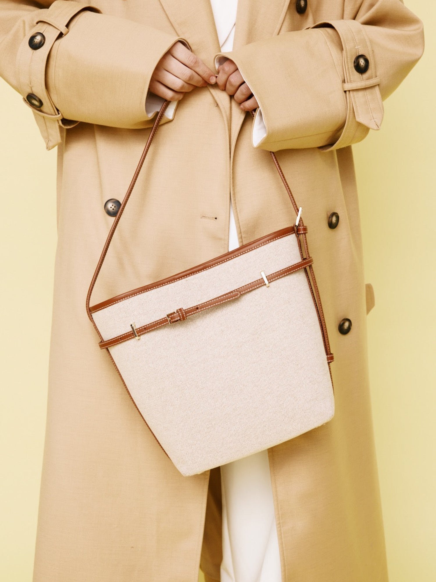 Small Caramel Canvas Belted Tote Bag
