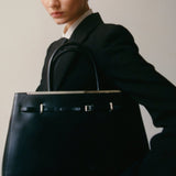 Noir Leather Book Tote Bag 33 for Work with a model