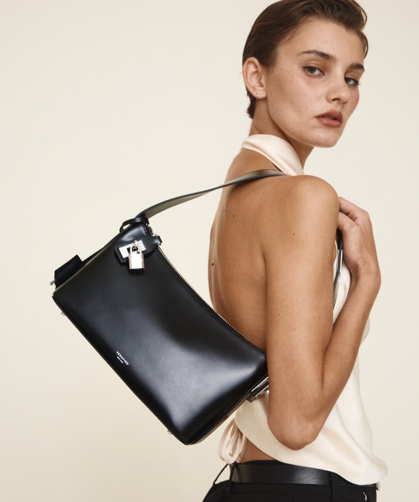 Silver Black Hobo Shoulder Handbag with a model