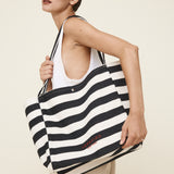 Large Stripe Tote Shoulder Bag witha  a model