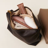 Espresso Leather Makeup Pouch