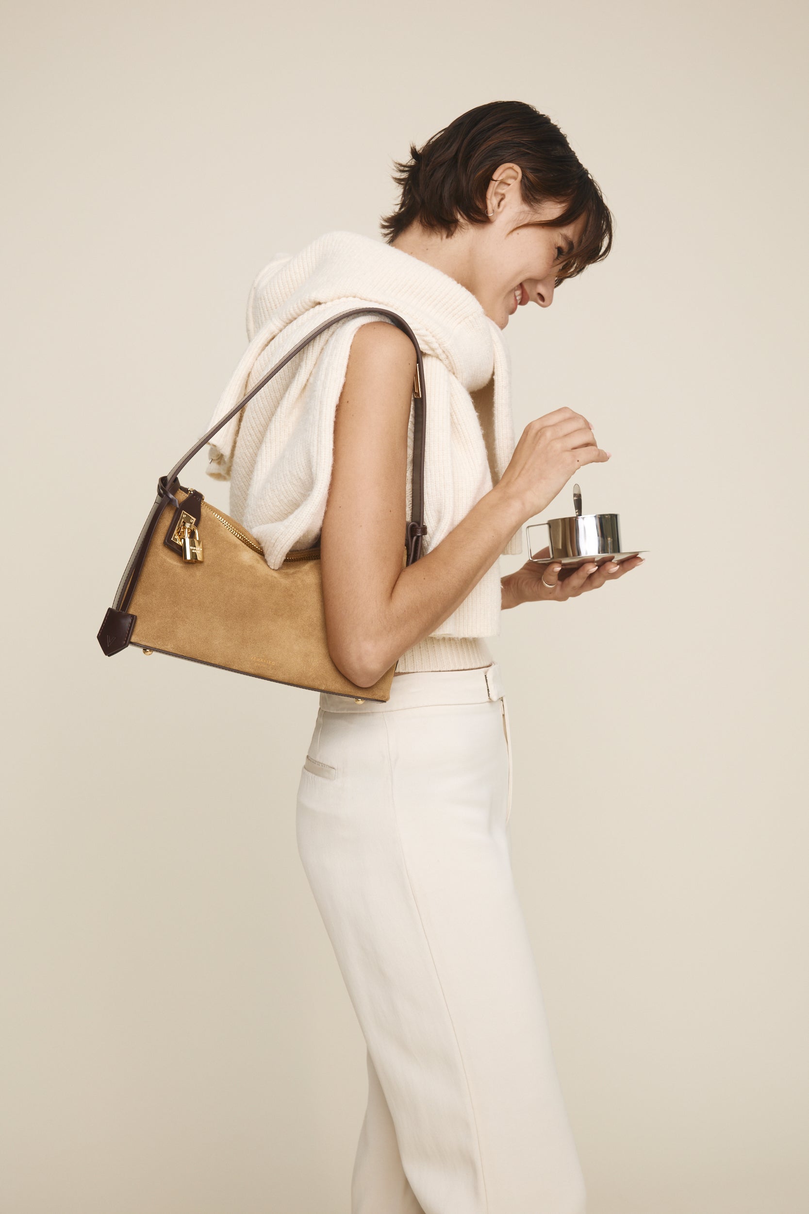 Gold Suede Hobo Bag