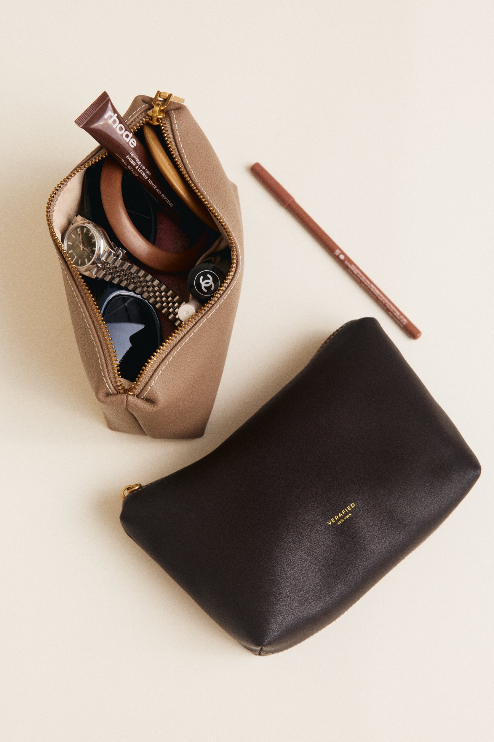 Etoupe Leather Makeup Pouch