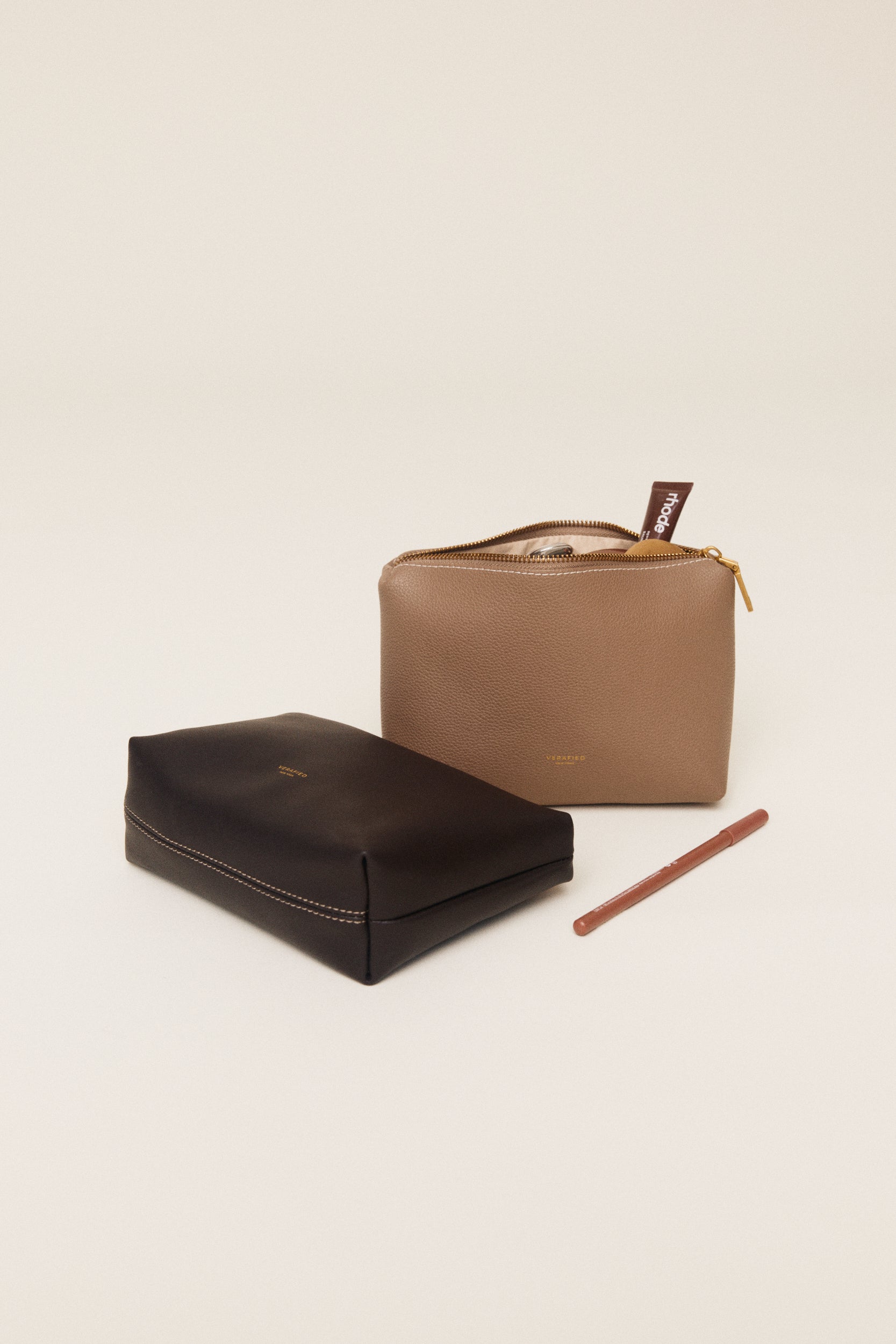 Etoupe Leather Makeup Pouch