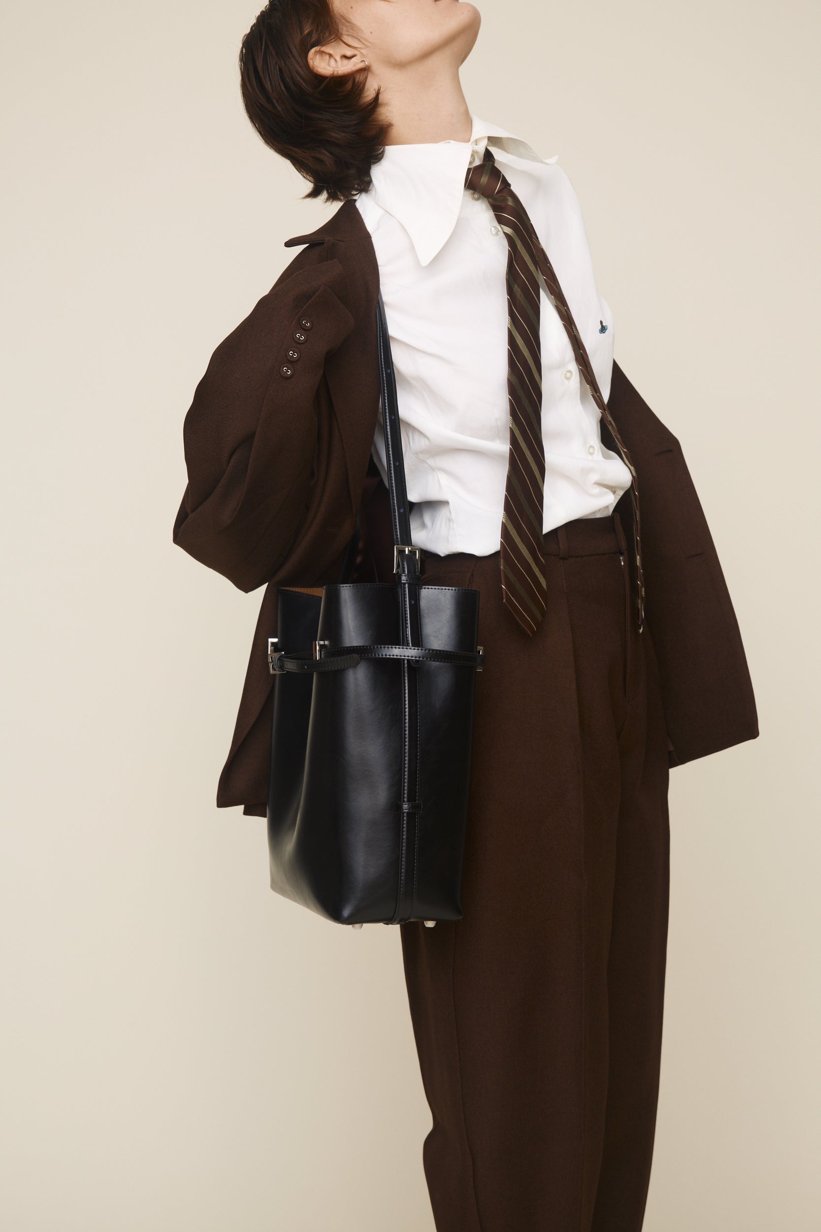 Black Belted Leather Tote Bag