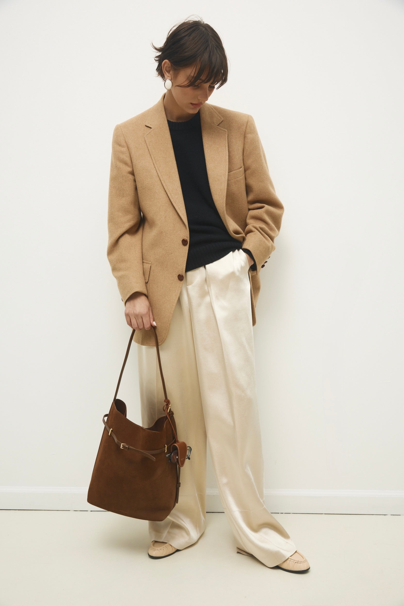 Toffee Suede Belted Tote Bag