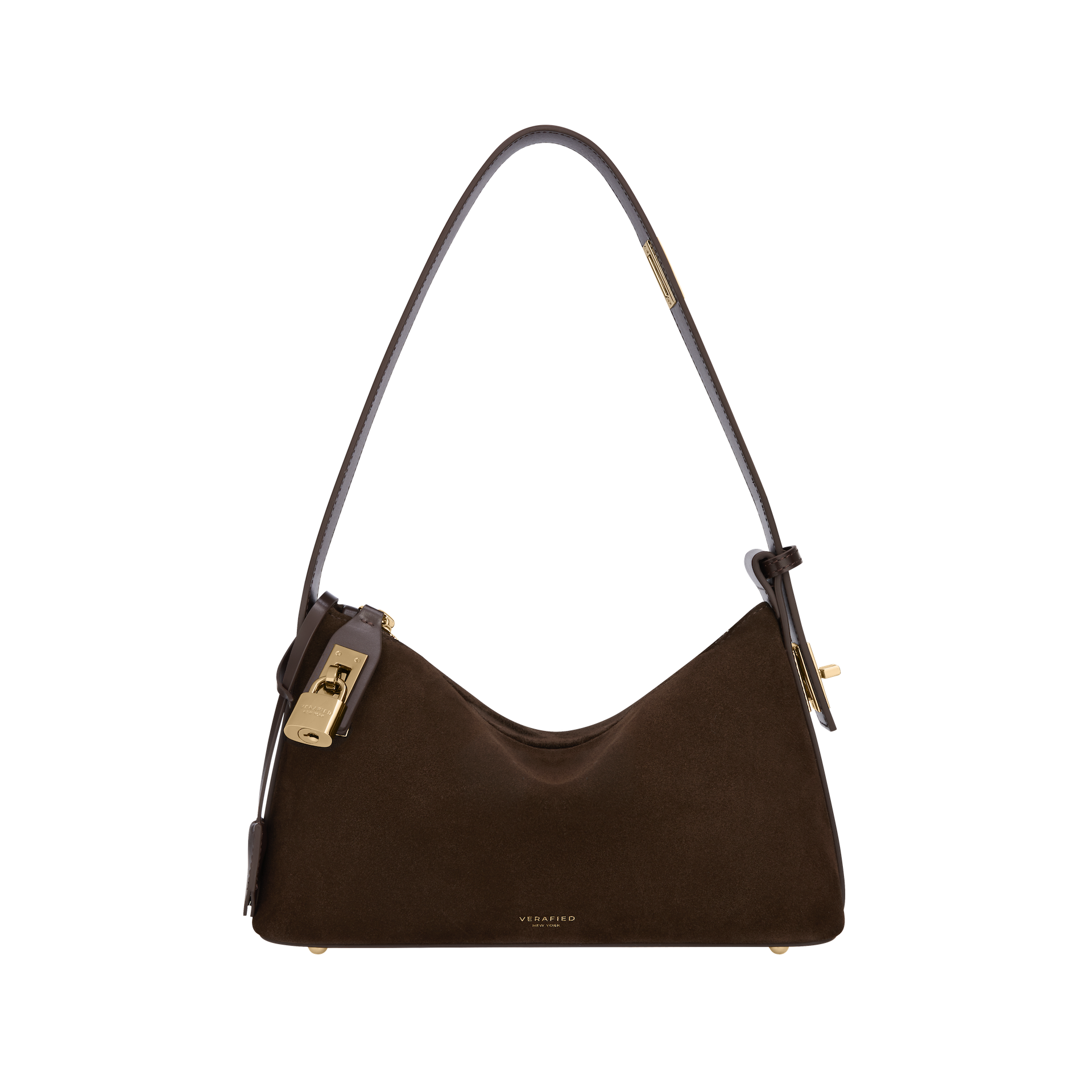 Gold Espresso Suede Hobo Shoulder Handbag 3