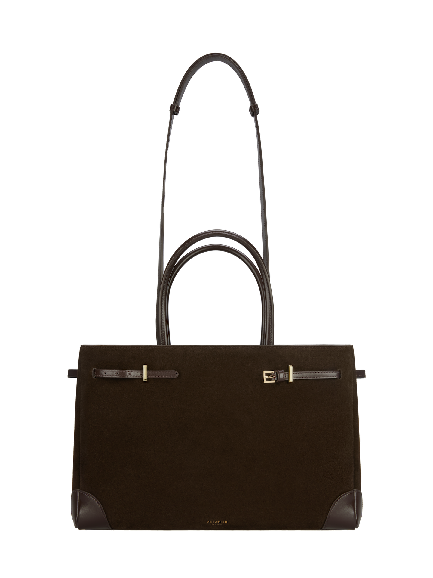 Espresso Suede Book Tote Bag 33 for Work with strips
