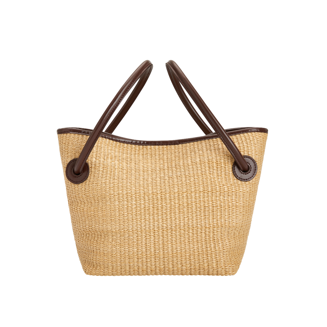 Leather-trimmed Raffia Bucket Bag