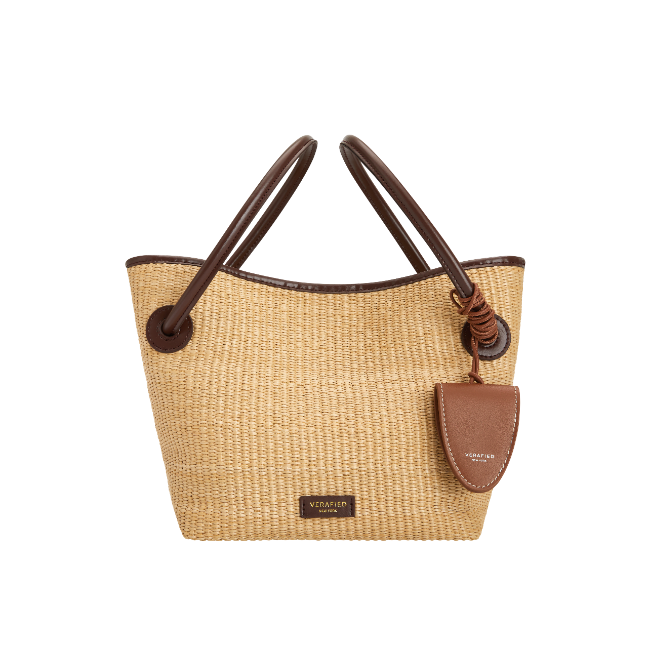 Leather-trimmed Raffia Bucket Bag