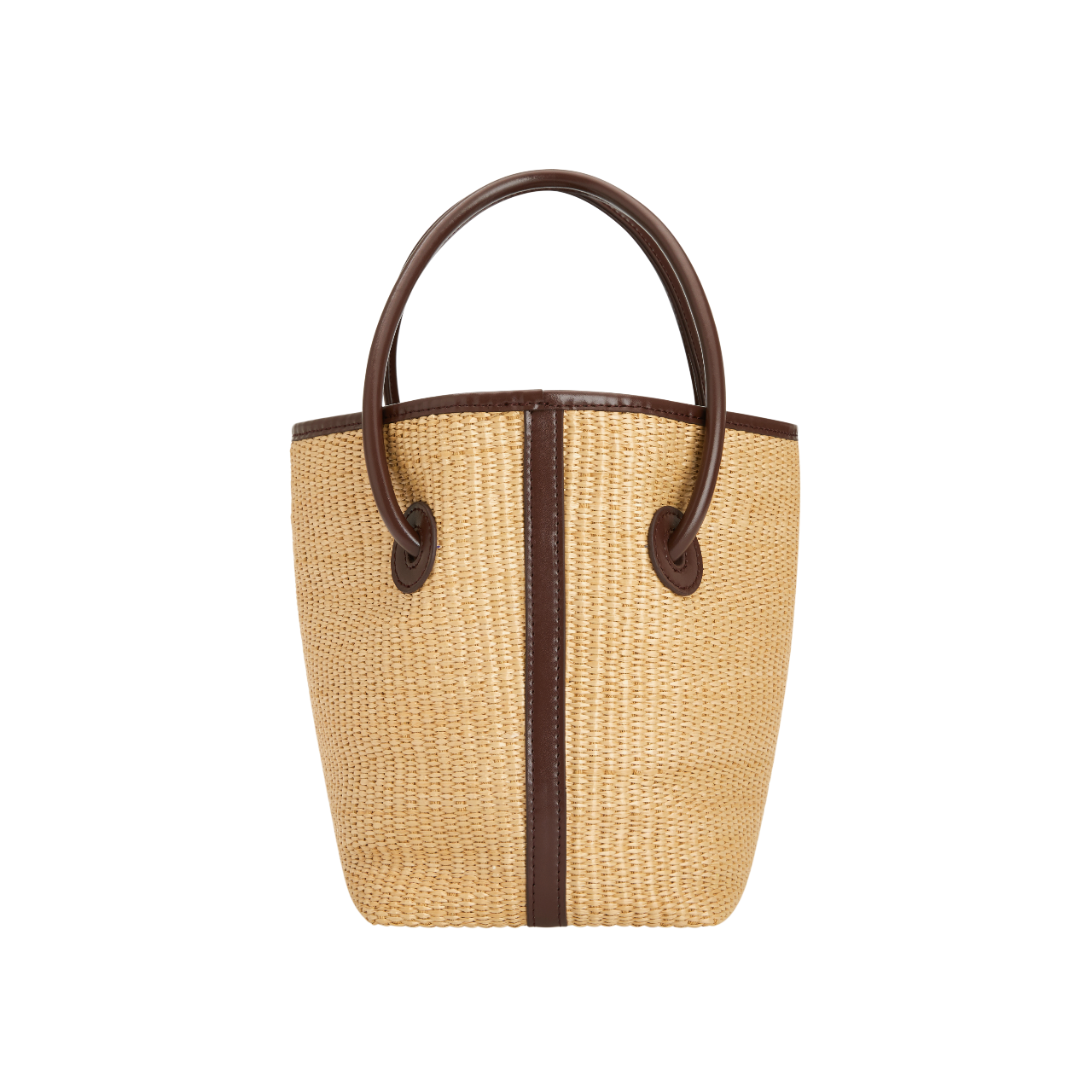 Leather-trimmed Raffia Bucket Bag