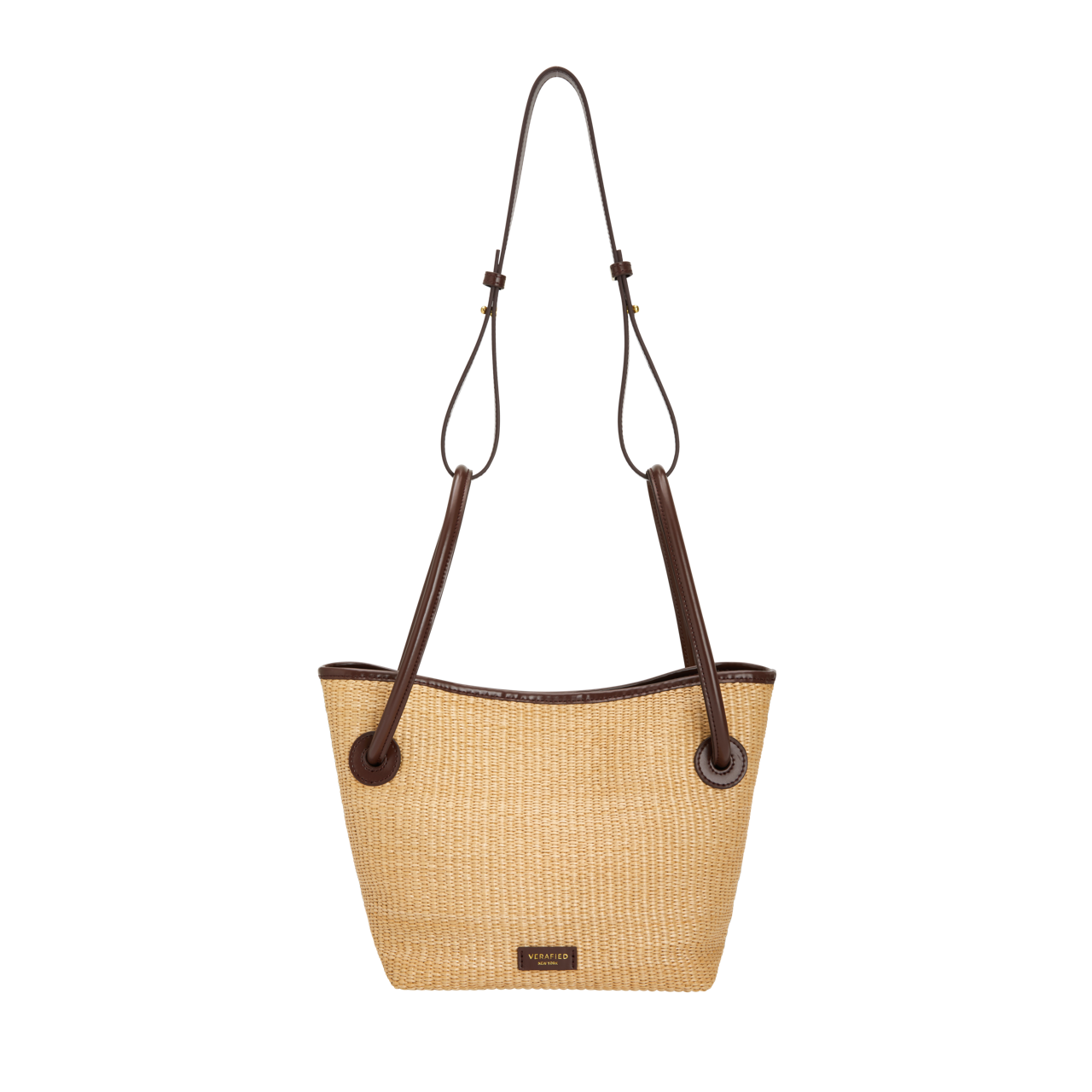 Leather-trimmed Raffia Bucket Bag