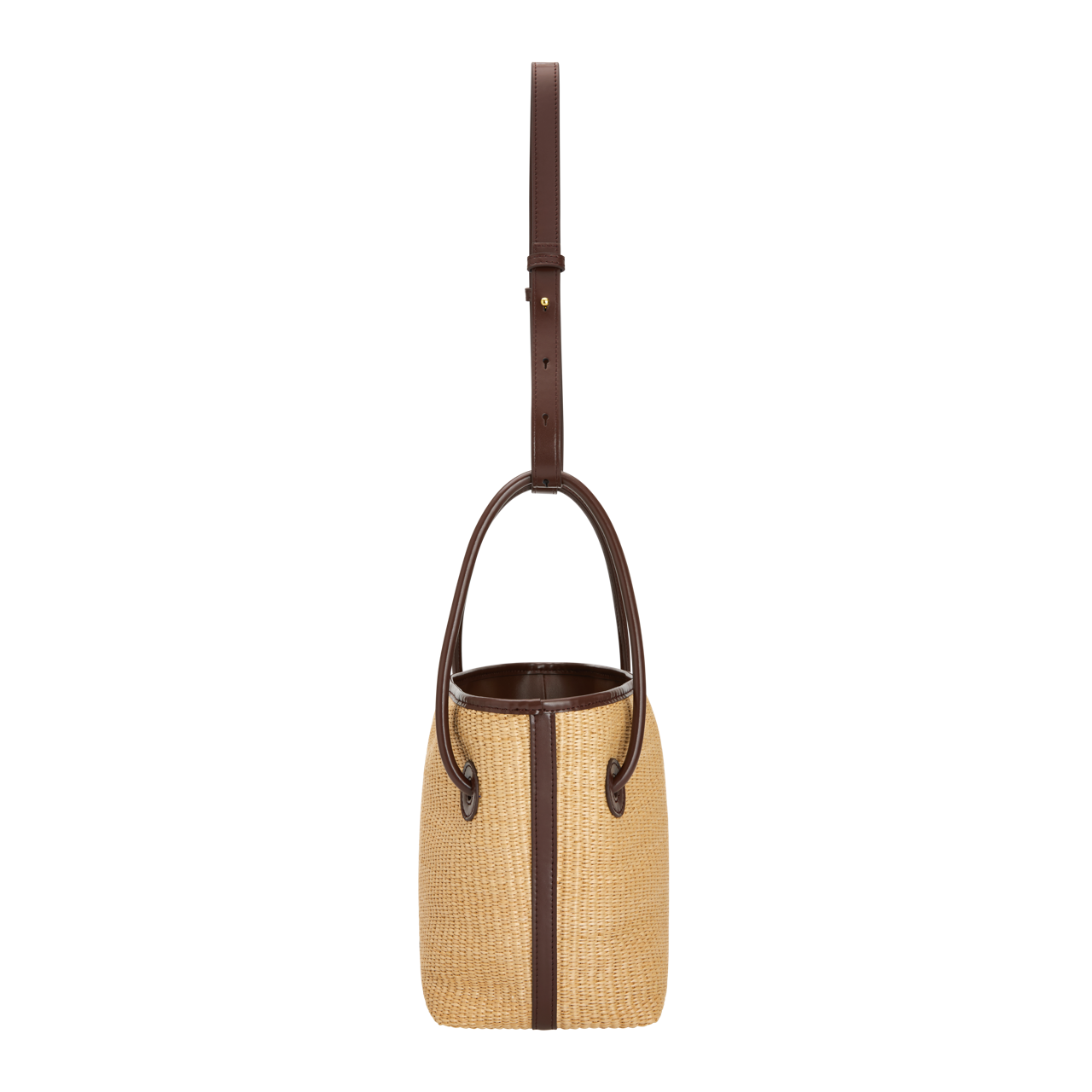 Leather-trimmed Raffia Bucket Bag