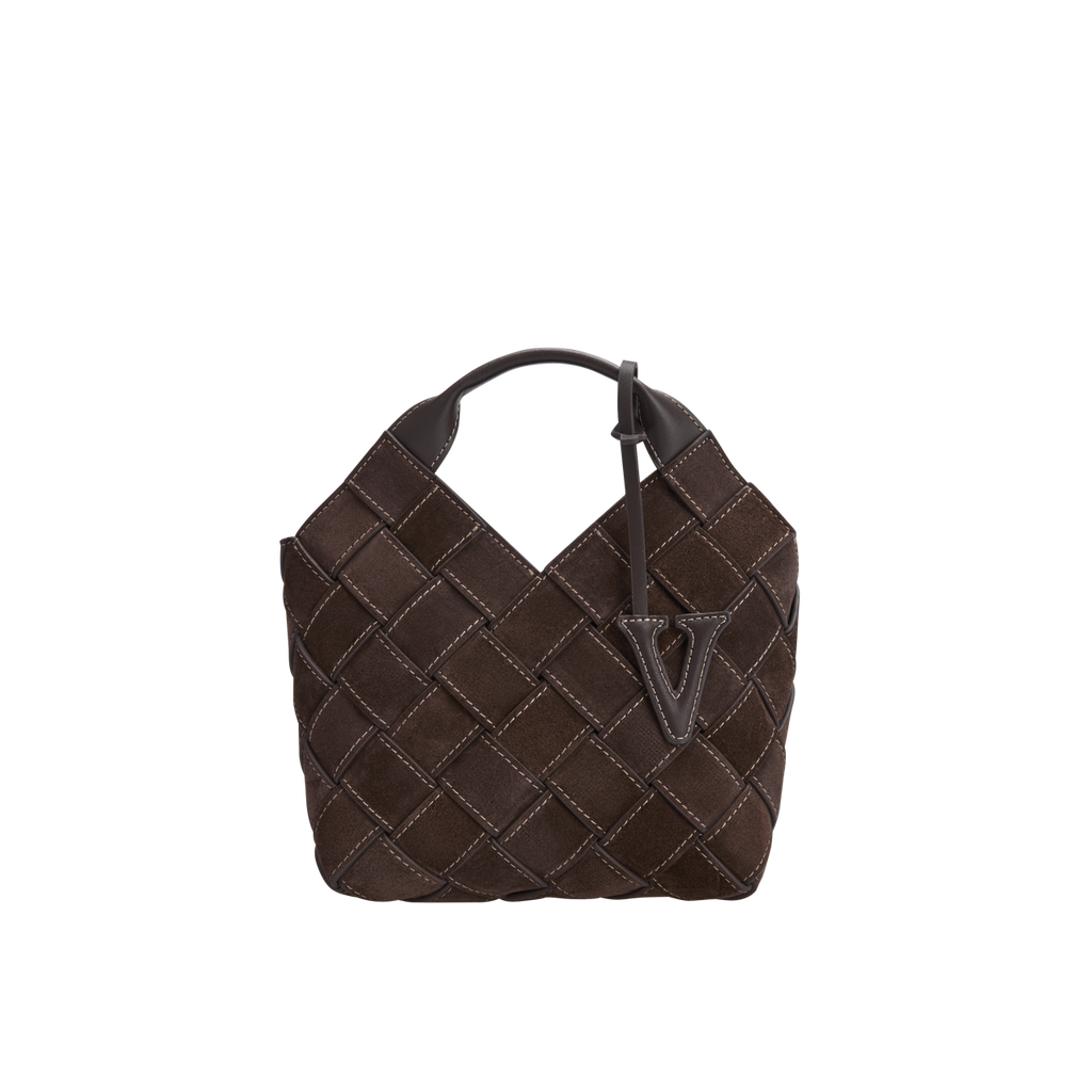 VERAFIED Espresso Suede Woven Basket Bag