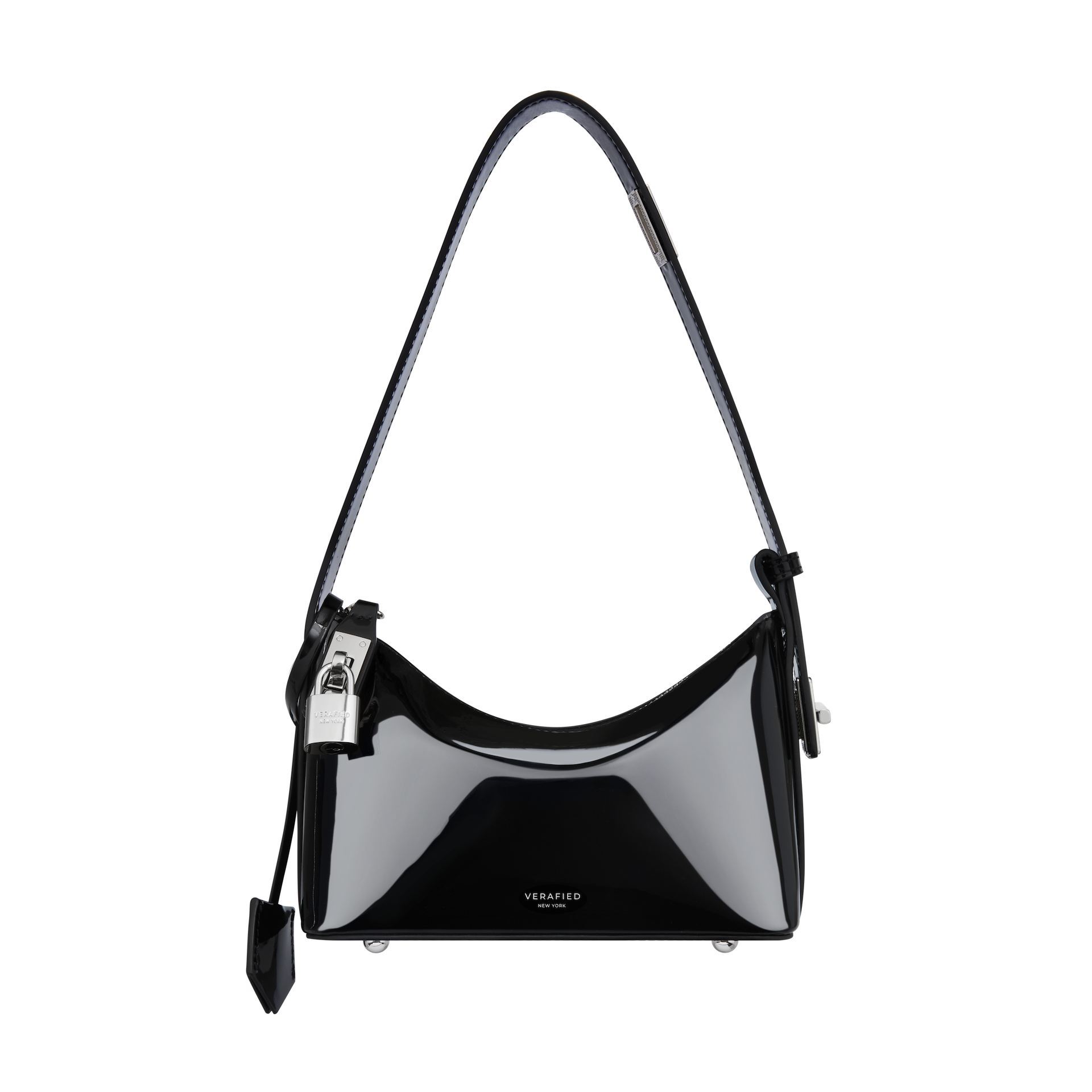 ハンドバッグ Black Leather Hobo Mini Handbag Patent Mini Silver Black Hobo Handbag - Verafied New York