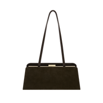 Espresso Suede Éclair Bag: Clutch Handbag
