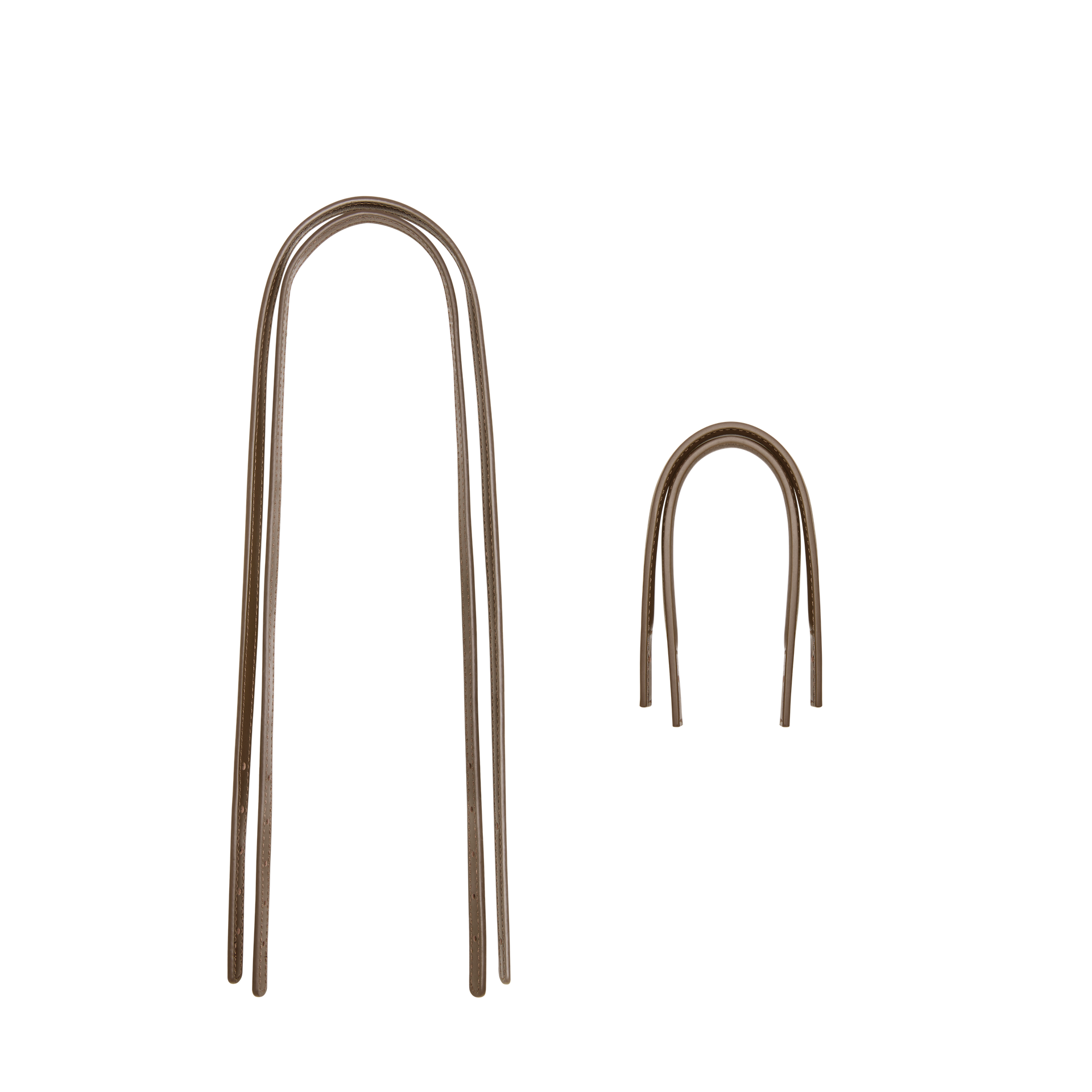 Two metal stakes with curved tops on a white background