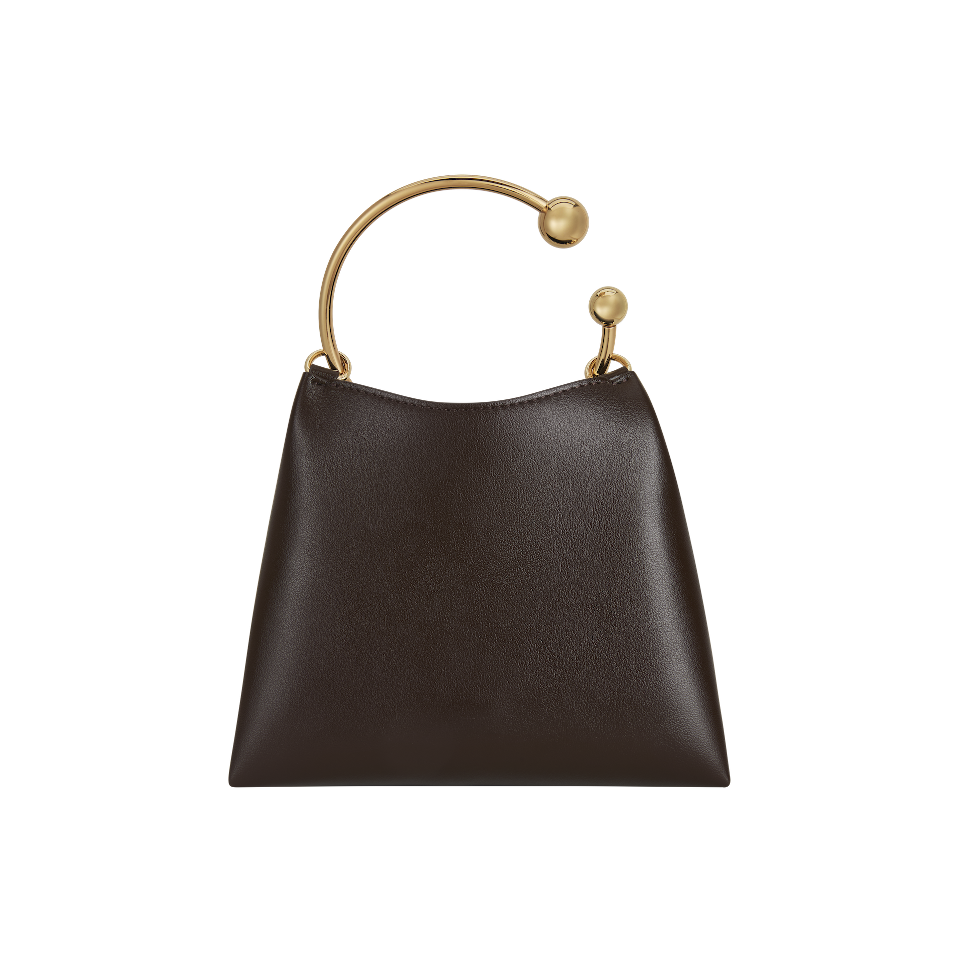 Chocolate Circle Ring Mini Handle Bag with gold handle on a white background