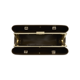 Olive Calf Hair Clutch Shoulder Handbag with gold accents on a white background